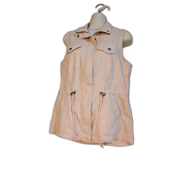 Tops - Linen Blend Utility Vest Women Small Peach Summer Military Safari